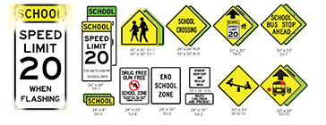 School speed limit signs and LED flashing systems