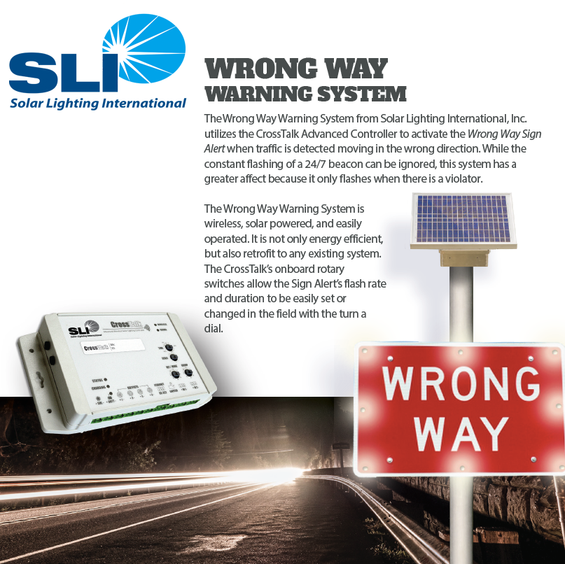 Solar wrong-way and stop sign alert systems