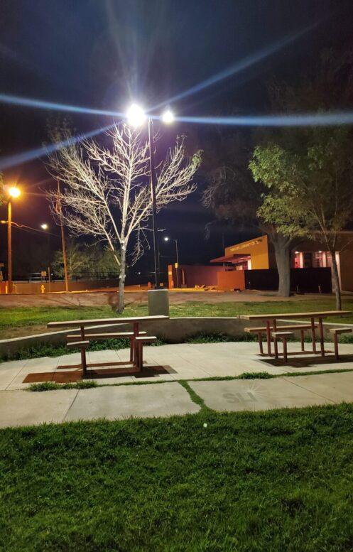 Solar pathway lighting in a public park