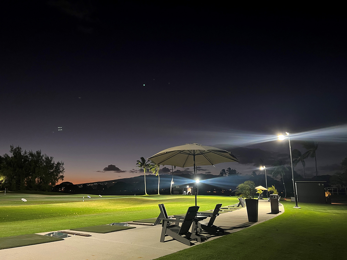 Solar-lit driving range at a golf course in Hawaii