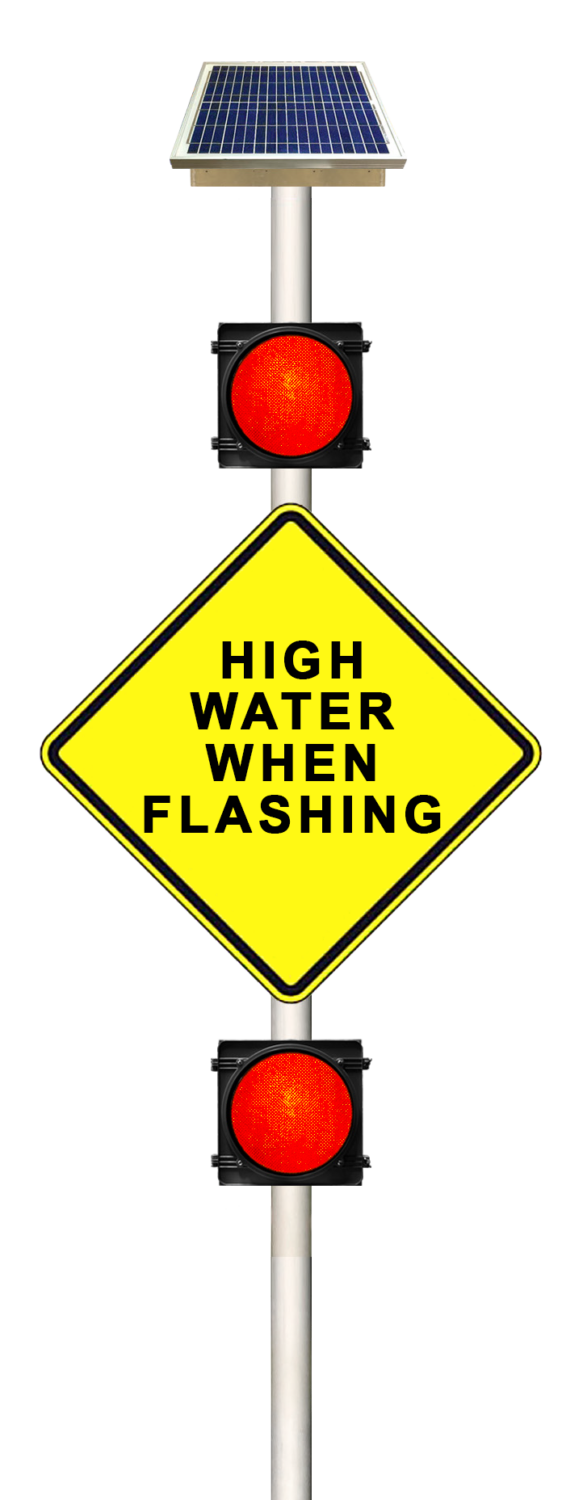 High Water When Flashing solar warning sign illustration